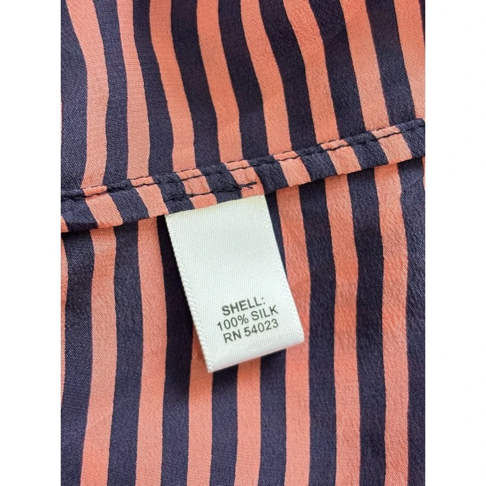 Banana Republic Womens 100% Silk Blouse Medium Pink Navy Striped Sheer - Picture 7 of 10